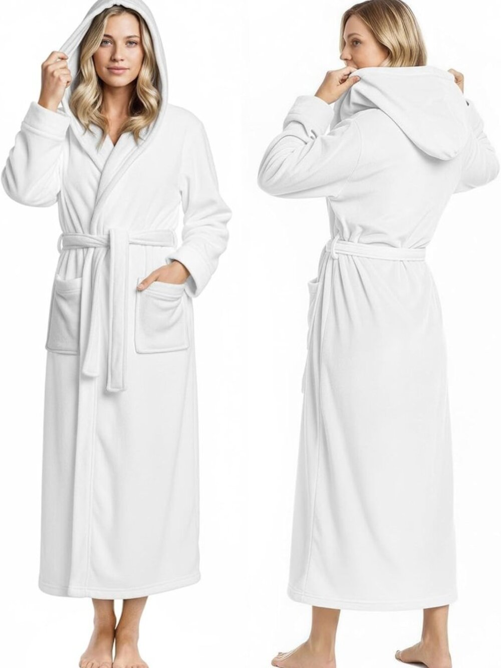 Cozy Hooded Plush Fleece Bathrobe for Women | Ultra Soft Long Robe